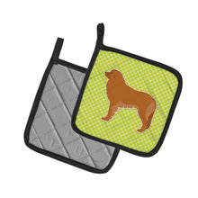 Load image into Gallery viewer, Leonberger Checkerboard Green Pot Holders - Set of 2 - Heat-Resistant Kitchen Essentials BB3858PTHD
