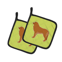 Load image into Gallery viewer, Leonberger Checkerboard Green Pot Holders - Set of 2 - Heat-Resistant Kitchen Essentials BB3858PTHD