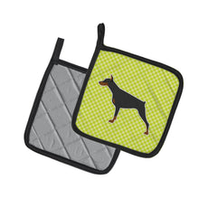 Load image into Gallery viewer, Doberman Pinscher Checkerboard Green Pot Holders - Set of 2 - Heat-Resistant Kitchen Essentials BB3860PTHD