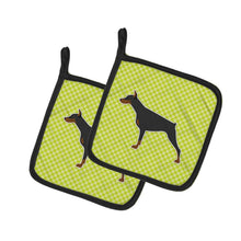Load image into Gallery viewer, Doberman Pinscher Checkerboard Green Pot Holders - Set of 2 - Heat-Resistant Kitchen Essentials BB3860PTHD