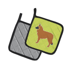 Load image into Gallery viewer, Belgian Shepherd Checkerboard Green Pot Holders - Set of 2 - Heat-Resistant Kitchen Essentials BB3861PTHD
