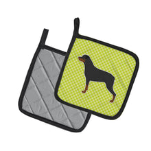 Load image into Gallery viewer, Rottweiler Checkerboard Green Pot Holders - Set of 2 - Heat-Resistant Kitchen Essentials BB3866PTHD
