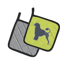 Load image into Gallery viewer, Portuguese Water Dog Checkerboard Green Pot Holders - Set of 2 - Heat-Resistant Kitchen Essentials BB3868PTHD