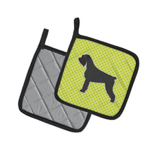 Load image into Gallery viewer, Giant Schnauzer Checkerboard Green Pot Holders - Set of 2 - Heat-Resistant Kitchen Essentials BB3873PTHD