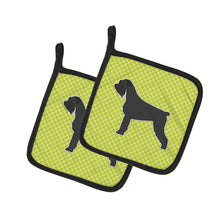 Load image into Gallery viewer, Giant Schnauzer Checkerboard Green Pot Holders - Set of 2 - Heat-Resistant Kitchen Essentials BB3873PTHD