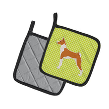Load image into Gallery viewer, Basenji Checkerboard Green Pot Holders - Set of 2 - Heat-Resistant Kitchen Essentials BB3874PTHD