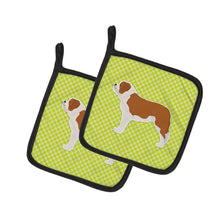 Load image into Gallery viewer, Saint Bernard Checkerboard Green Pot Holders - Set of 2 - Heat-Resistant Kitchen Essentials BB3876PTHD