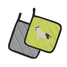 Load image into Gallery viewer, Bull Terrier Checkerboard Green Pot Holders - Set of 2 - Heat-Resistant Kitchen Essentials BB3878PTHD