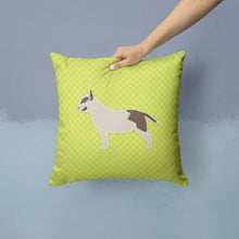 Load image into Gallery viewer, Bull Terrier Checkerboard Green Throw Pillow - 14x14 Decorative Pillow – Art for Your Home &amp; Patio BB3878PW1414