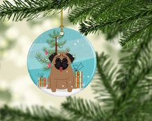 Load image into Gallery viewer, Merry Christmas Tree Pug Brown Ornament - Round Ceramic Ornament – Artist-Designed Keepsake Decoration BB4130CO1