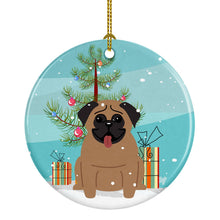 Load image into Gallery viewer, Merry Christmas Tree Pug Brown Ornament - Round Ceramic Ornament – Artist-Designed Keepsake Decoration BB4130CO1