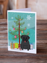 Load image into Gallery viewer, Merry Christmas Tree Pug Black Greeting Cards Pack of 8