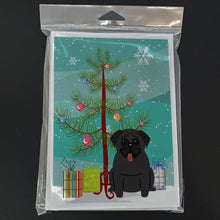 Load image into Gallery viewer, Merry Christmas Tree Pug Black Greeting Cards Pack of 8