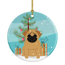 Load image into Gallery viewer, Merry Christmas Tree Pug Brown Ornament - Round Ceramic Ornament – Artist-Designed Keepsake Decoration BB4132CO1