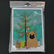 Load image into Gallery viewer, Merry Christmas Tree Pug Brown Greeting Cards Pack of 8