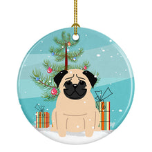 Load image into Gallery viewer, Merry Christmas Tree Pug Fawn Ornament - Round Ceramic Ornament – Artist-Designed Keepsake Decoration BB4133CO1