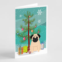 Load image into Gallery viewer, Merry Christmas Tree Pug Fawn Greeting Cards Pack of 8