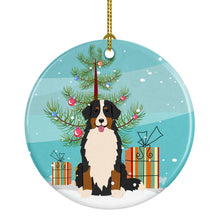 Load image into Gallery viewer, Merry Christmas Tree Bernese Mountain Dog Ornament - Round Ceramic Ornament – Artist-Designed Keepsake Decoration BB4161CO1