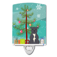 Load image into Gallery viewer, Merry Christmas Tree Staffordshire Bull Terrier Blue Ceramic Night Light BB4171CNL