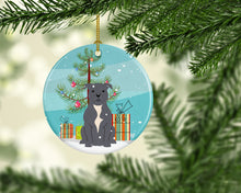 Load image into Gallery viewer, Merry Christmas Tree Staffordshire Bull Terrier Blue Ornament - Round Ceramic Ornament – Artist-Designed Keepsake Decoration BB4171CO1