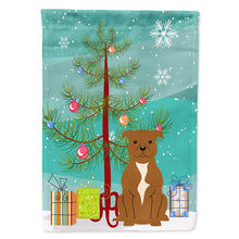 Load image into Gallery viewer, Merry Christmas Tree Staffordshire Bull Terrier Brown Flag Canvas House Size BB4172CHF