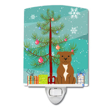 Load image into Gallery viewer, Merry Christmas Tree Staffordshire Bull Terrier Brown Ceramic Night Light BB4172CNL