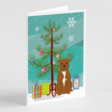Load image into Gallery viewer, Merry Christmas Tree Staffordshire Bull Terrier Brown Greeting Cards Pack of 8