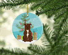 Load image into Gallery viewer, Merry Christmas Tree Staffordshire Bull Terrier Chocolate Ornament - Round Ceramic Ornament – Artist-Designed Keepsake Decoration BB4173CO1