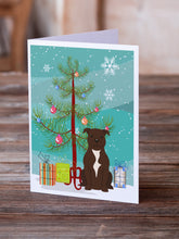 Load image into Gallery viewer, Merry Christmas Tree Staffordshire Bull Terrier Chocolate Greeting Cards Pack of 8