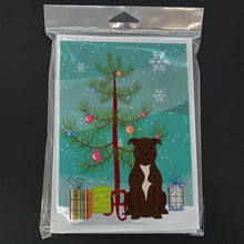 Load image into Gallery viewer, Merry Christmas Tree Staffordshire Bull Terrier Chocolate Greeting Cards Pack of 8