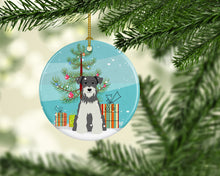 Load image into Gallery viewer, Merry Christmas Tree Miniature Schanuzer Salt and Pepper Ornament - Round Ceramic Ornament – Artist-Designed Keepsake Decoration BB4179CO1