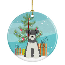 Load image into Gallery viewer, Merry Christmas Tree Miniature Schanuzer Salt and Pepper Ornament - Round Ceramic Ornament – Artist-Designed Keepsake Decoration BB4179CO1