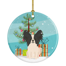 Load image into Gallery viewer, Merry Christmas Tree Papillon Black White Ornament - Round Ceramic Ornament – Artist-Designed Keepsake Decoration BB4201CO1