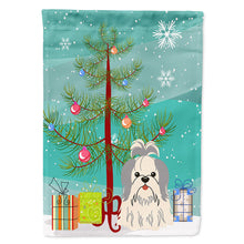 Load image into Gallery viewer, Merry Christmas Tree Shih Tzu Silver White Flag Canvas House Size BB4210CHF
