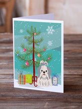 Load image into Gallery viewer, Merry Christmas Tree Shih Tzu Silver White Greeting Cards Pack of 8