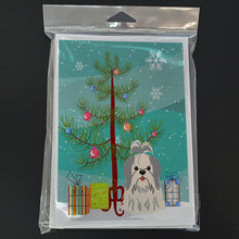 Load image into Gallery viewer, Merry Christmas Tree Shih Tzu Silver White Greeting Cards Pack of 8
