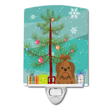 Load image into Gallery viewer, Merry Christmas Tree Shih Tzu Silver Chocolate Ceramic Night Light BB4211CNL
