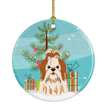Load image into Gallery viewer, Merry Christmas Tree Shih Tzu Red White Ornament - Round Ceramic Ornament – Artist-Designed Keepsake Decoration BB4212CO1