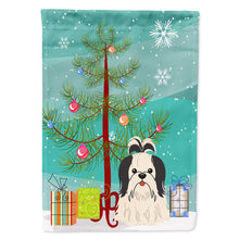 Load image into Gallery viewer, Merry Christmas Tree Shih Tzu Black White Flag Canvas House Size BB4213CHF