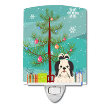 Load image into Gallery viewer, Merry Christmas Tree Shih Tzu Black White Ceramic Night Light BB4213CNL