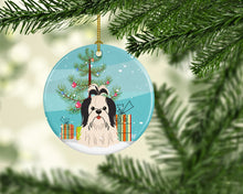 Load image into Gallery viewer, Merry Christmas Tree Shih Tzu Black White Ornament - Round Ceramic Ornament – Artist-Designed Keepsake Decoration BB4213CO1
