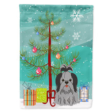 Load image into Gallery viewer, Merry Christmas Tree Shih Tzu Black Silver Flag Canvas House Size BB4214CHF