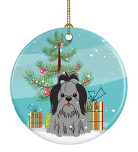 Load image into Gallery viewer, Merry Christmas Tree Shih Tzu Black Silver Ornament - Round Ceramic Ornament – Artist-Designed Keepsake Decoration BB4214CO1