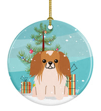 Load image into Gallery viewer, Merry Christmas Tree Pekingnese Red White Ornament - Round Ceramic Ornament – Artist-Designed Keepsake Decoration BB4228CO1