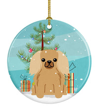 Load image into Gallery viewer, Merry Christmas Tree Pekingnese Fawn Sable Ornament - Round Ceramic Ornament – Artist-Designed Keepsake Decoration BB4229CO1