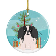 Load image into Gallery viewer, Merry Christmas Tree Pekingnese Black White Ornament - Round Ceramic Ornament – Artist-Designed Keepsake Decoration BB4230CO1