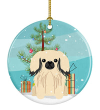 Load image into Gallery viewer, Merry Christmas Tree Pekingnese Cream Ornament - Round Ceramic Ornament – Artist-Designed Keepsake Decoration BB4231CO1