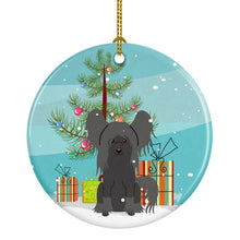 Load image into Gallery viewer, Merry Christmas Tree Chinese Crested Black Ornament - Round Ceramic Ornament – Artist-Designed Keepsake Decoration BB4237CO1
