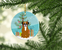 Load image into Gallery viewer, Merry Christmas Tree Flashy Fawn Boxer Ornament - Round Ceramic Ornament – Artist-Designed Keepsake Decoration BB4241CO1