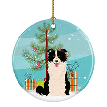 Load image into Gallery viewer, Merry Christmas Tree Border Collie Black White Ornament - Round Ceramic Ornament – Artist-Designed Keepsake Decoration BB4243CO1